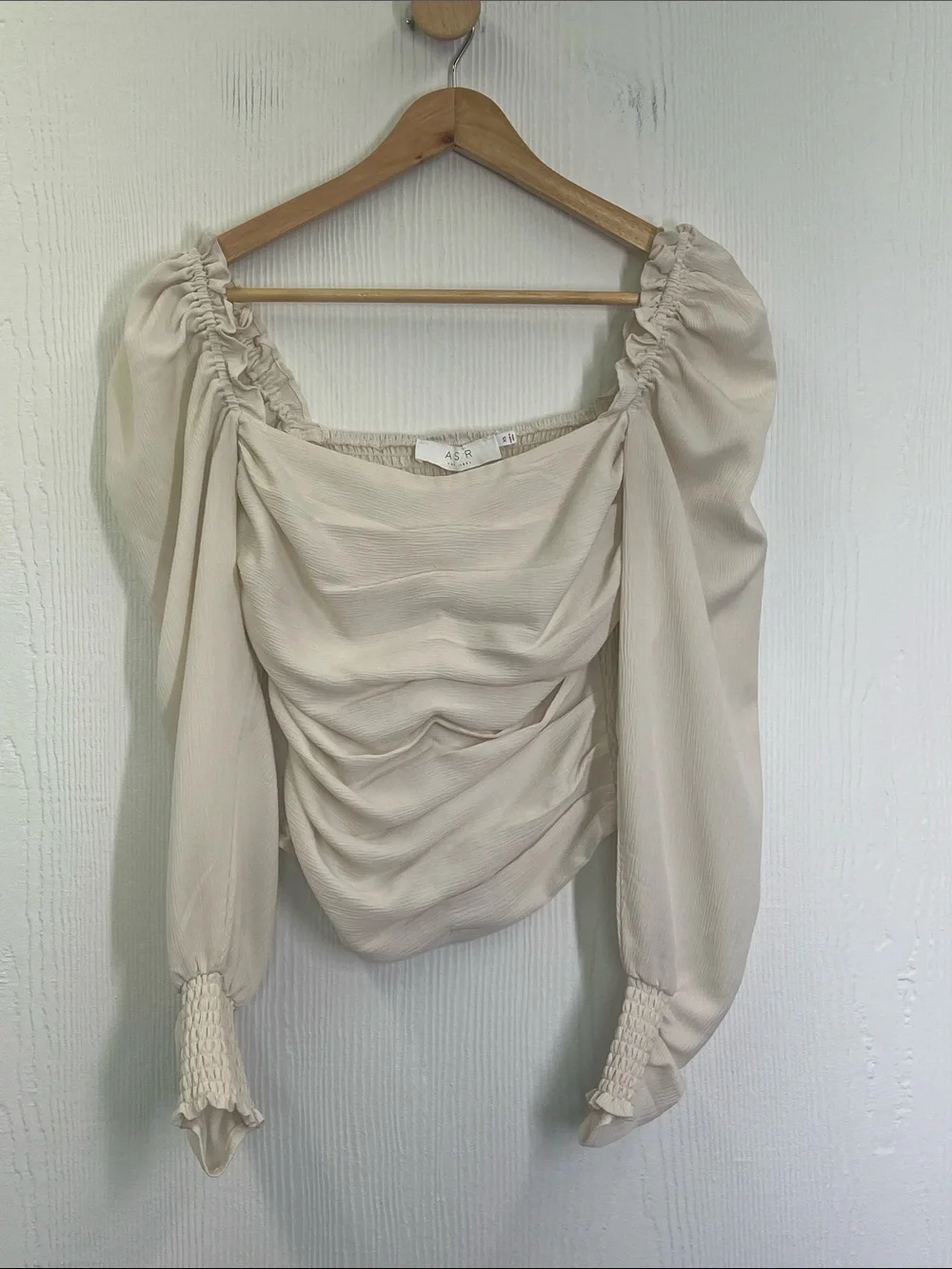 ASTR - Tonia Ruched Puff Long Sleeve Square Neckline  Bohemian Blouse Size XS